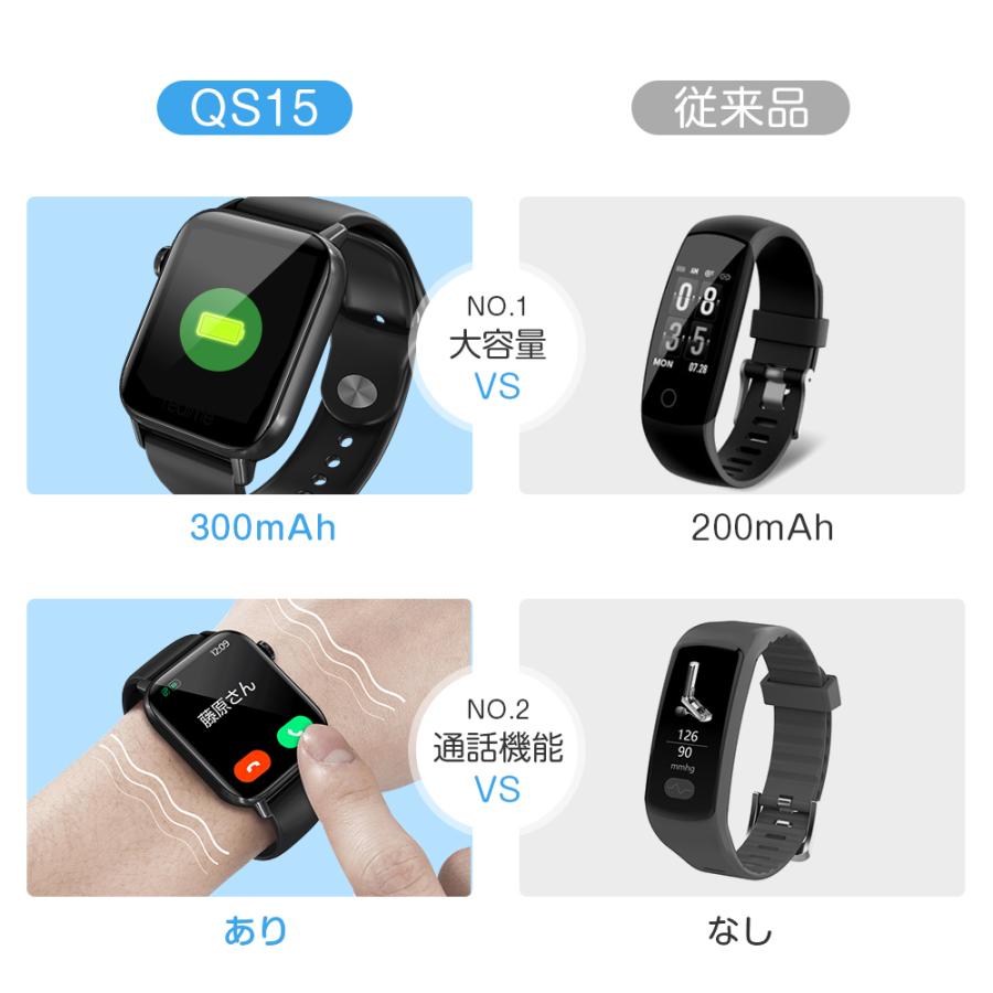 スマートウォッチ QS15 メンズ腕時計 1.85インチ 超大画面 Bluetooth5
