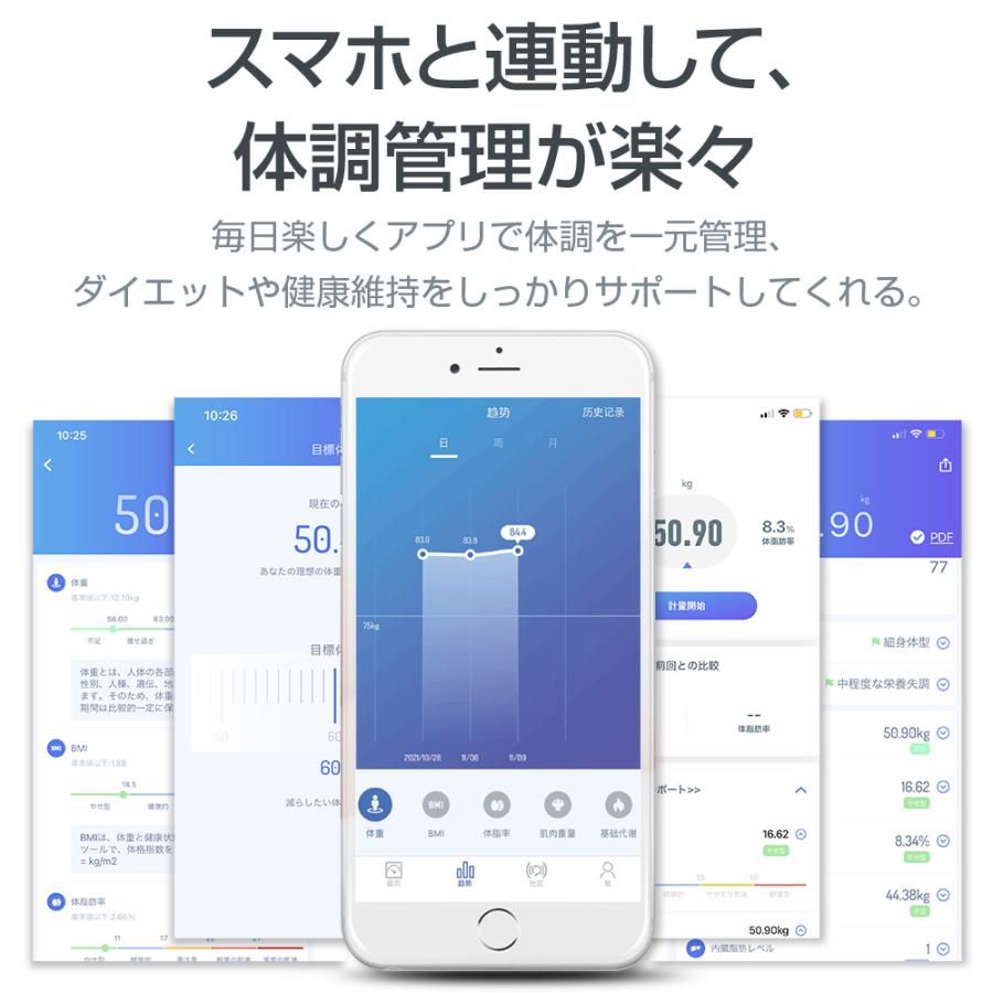 体重計 BIA技術 高精度 登録数無制限 体脂肪計 スマホ連動 ベビーモード 基礎代謝量/BMIなど24項目測定 ボディスケール 健康管理 体重管理 | ブランド登録なし | 10