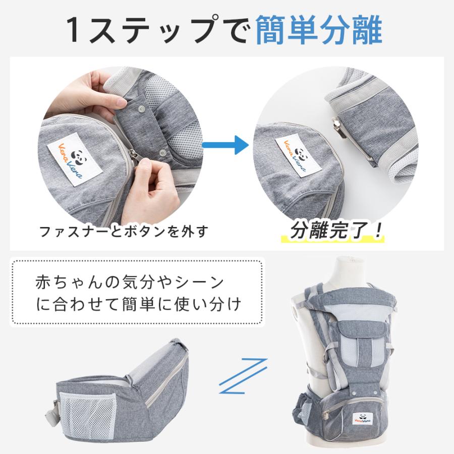 抱っこ紐 おんぶ紐 ヒップシート 9WAY 3点分散構造 新生児 対面抱き 前向き抱き 腰抱き 横抱き 大容量ポーチ ベビーキャリア 男女兼用 分離可 メッシュ生地 | VeraVera | 11