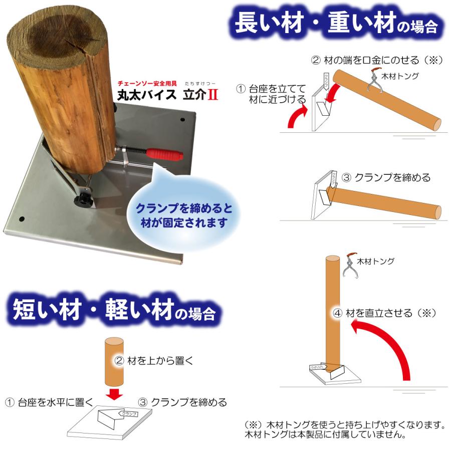 たちすけ 丸太バイス 立介II ステンレス台座 最大Φ28cm ペグ穴付き