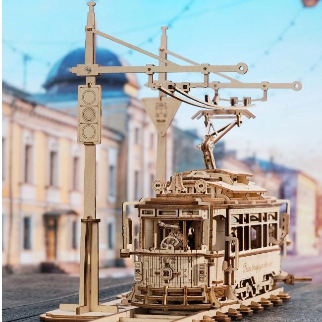 立体パズル 木製パズル 3Dウッドパズル DIY つくるんです！ ゼンマイ式で動くウッドパズル クラシックシティトラム 664645-LK801 日本語説明書付き