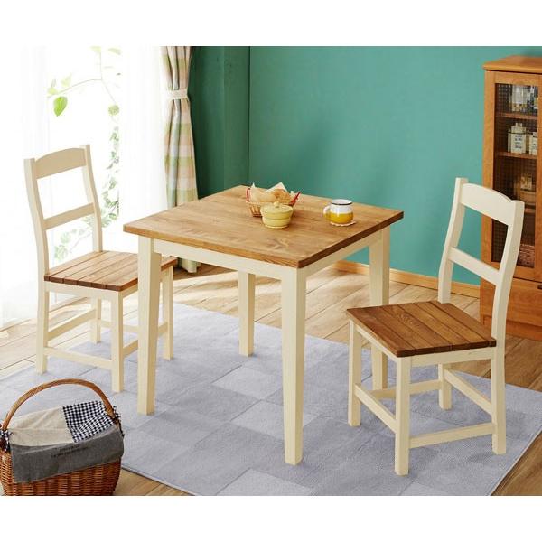 ハンドメイドで仕上げられたオイル仕上げの白とナチュラルの75cm幅ダイニング3点セットＮＡ色