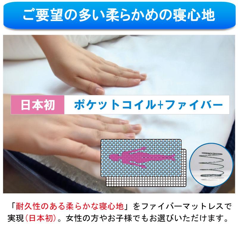 ダブル 腰痛 高反発 体圧分散 ファイバー 通気性 洗える 清潔 防ダニ アレルギー 柔かめ 日本製 国産 高耐久 【純】 肩こり プレミアムソフト240
