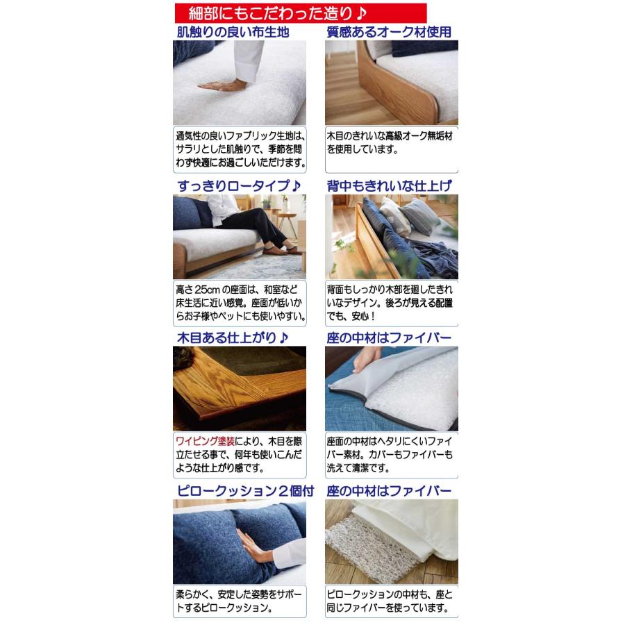 【開梱設置】ペットＯＫ、ベッド用マット使用の洗えるロータイプソファベッド、ごろ寝ソファー　国産日本製３人掛200cm用｜morinokuni｜20