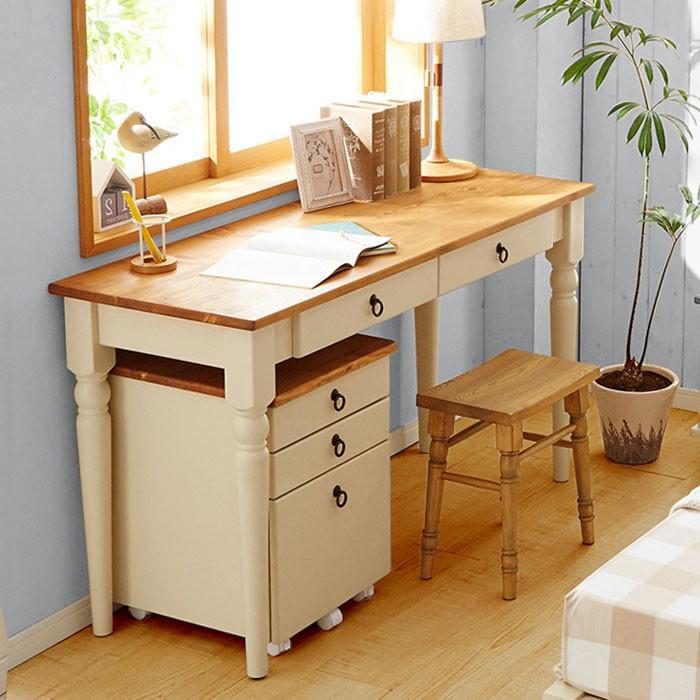 デスク 机 パソコンデスク 学習机 幅130cm 木製 収納付き フレンチ