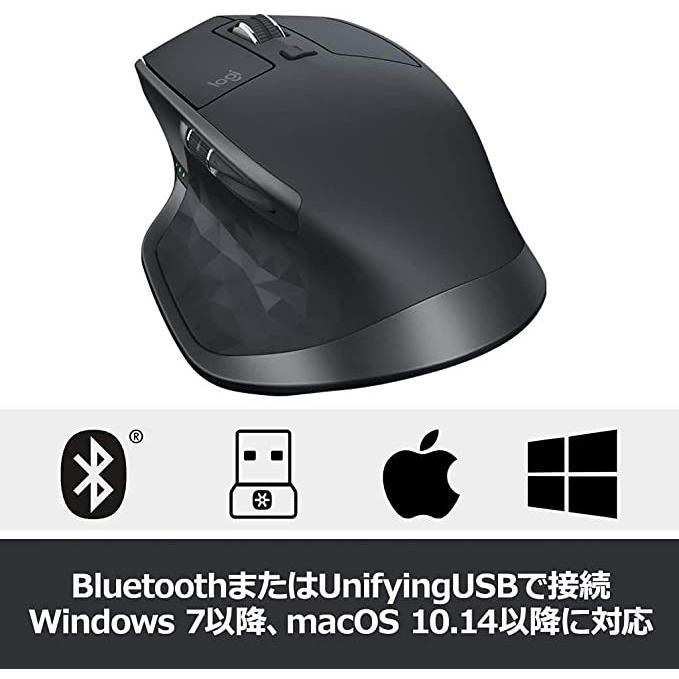 MX MASTER 2S ワイヤレス マウス MX2100CRa Unifying Bluetooth 無線 高速充電式 MX2100 グラファイト 【速度】