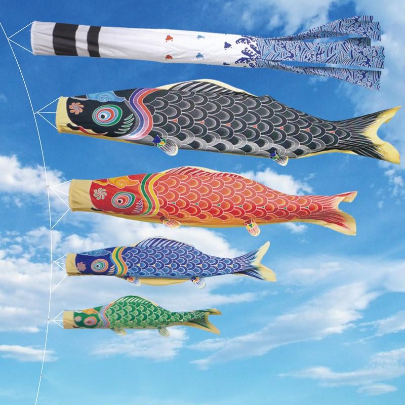 ワタナベ　江戸錦鯉　3mセット　緑鯉付き　吹き流し2本付き　鯉のぼり ワタナベ鯉のぼり こいのぼり 錦鯉 ワタナベ 鯉のぼり 天 手描き本染め