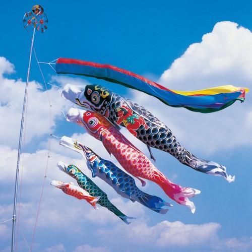 羽衣 6m 8点 鯉5匹 金太郎付 五色吹流し錦鯉 鯉のぼり 大型セット ワタナベ鯉のぼり