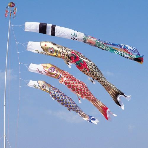 こいのぼり 錦鯉 ワタナベ 鯉のぼり 黄金 4m 6点 鯉3匹 金太郎付 黄金飛龍吹き流し  大型セット ポール別売り