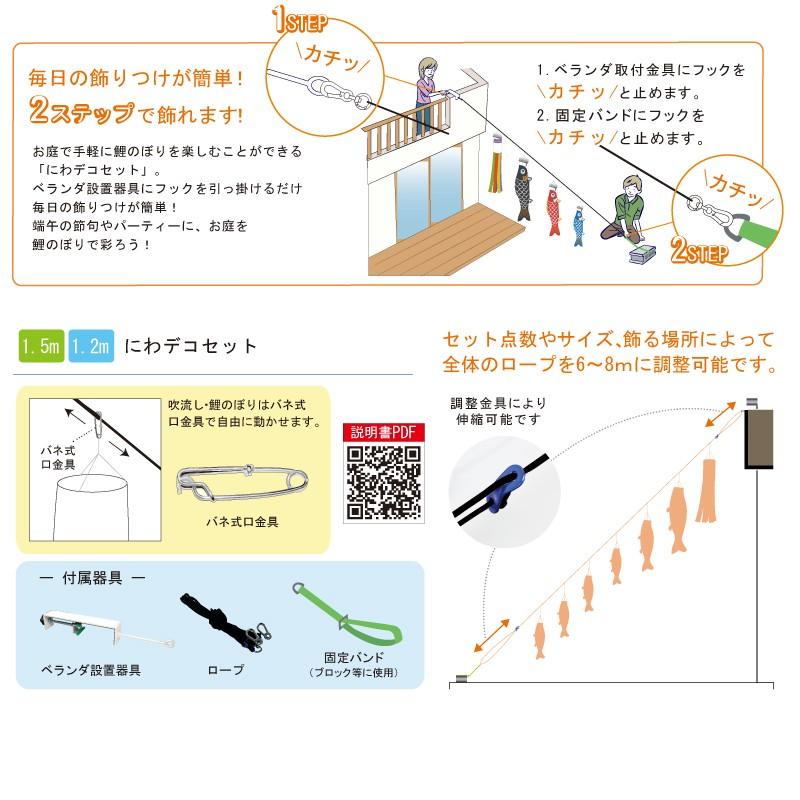 こいのぼり 徳永 鯉のぼり 風舞い 1.5m 7点 鯉4匹 にわデコセット 徳永鯉の画像