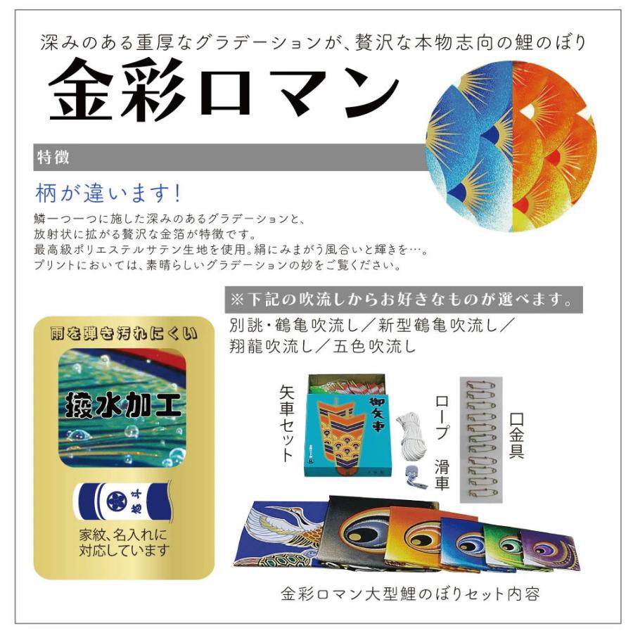 金彩ロマン 大型鯉のぼりセット 3m6点 五色吹流し 村上こいのぼりの画像