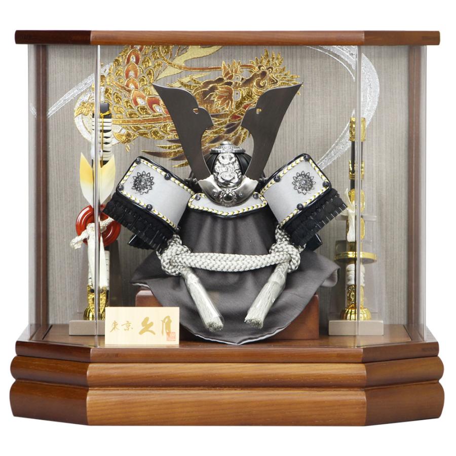 上杉謙信東京久月五月人形兜飾り木目六角パノラマクリルケース入