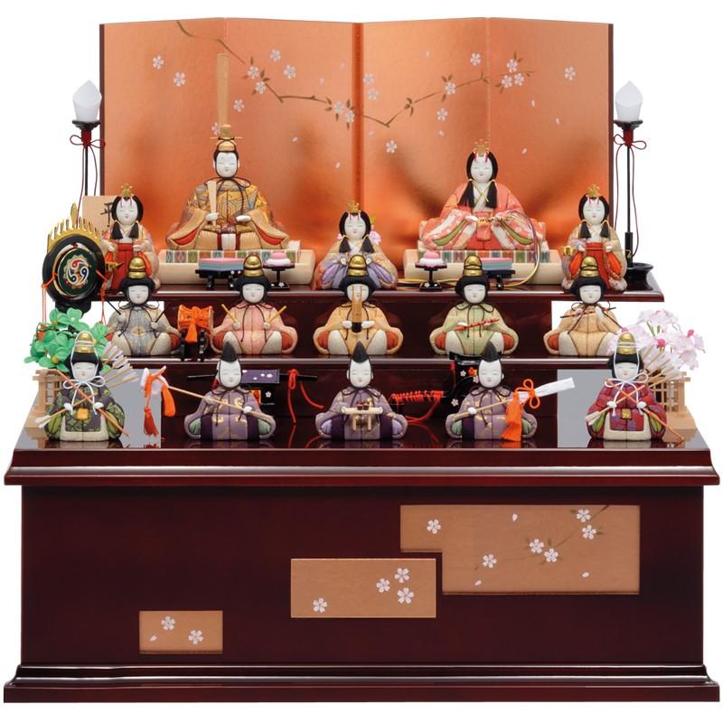 一秀 雛人形 木目込み 十五人飾り 三段飾り 収納飾り D-19 : 祭・人形