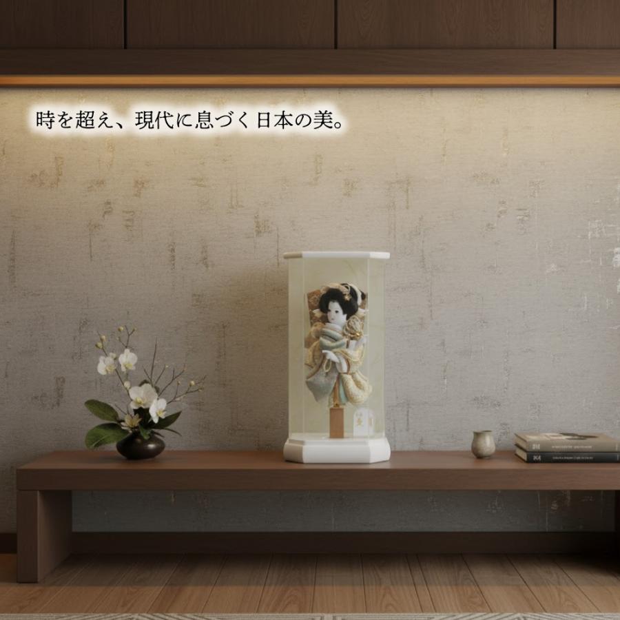 久月 羽子板 白塗六角アクリルケース 聖奈 金襴振袖 9号 17070-1