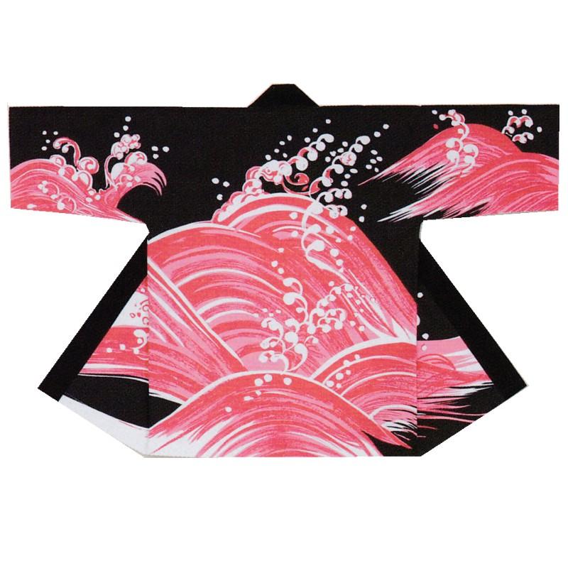 法被 袢天 黒/赤 波 B 9047 半被 袢纏 お祭り はっぴ はんてん