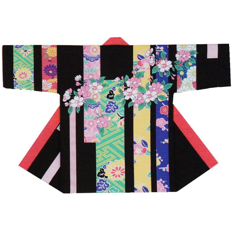 法被 袢天 黒 花柄 B 9048 半被 袢纏 お祭り はっぴ はんてん