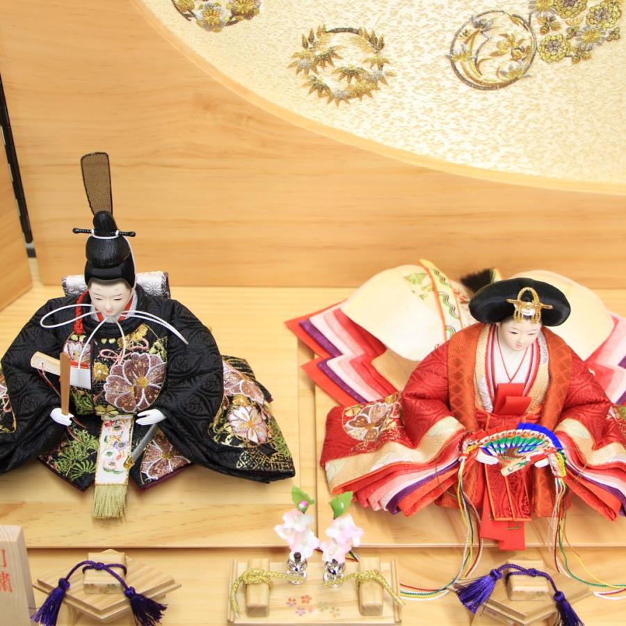 雛人形 おしゃれ 博暁作 京十二番刺繍親王 四君子刺繍二曲屏風白木台
