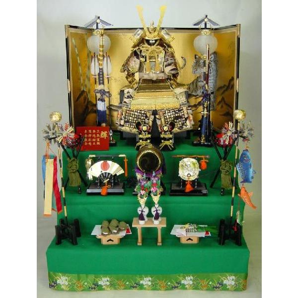 正絹輝大鎧彫金12号三段セット 五月人形三段飾り : 人形のモリシゲ