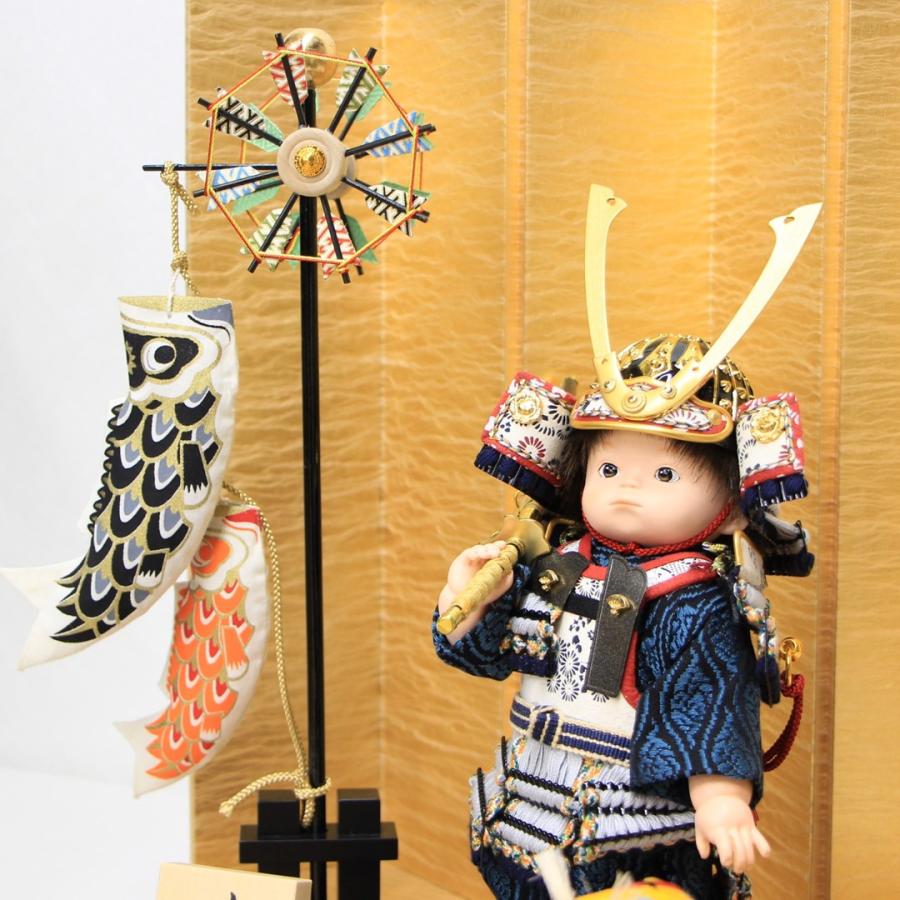 五月人形 大将飾り 壹三作 もののふ童 張子の虎 鯉のぼり 洋金箔押絹シケ貼り屏風平飾りセット_5