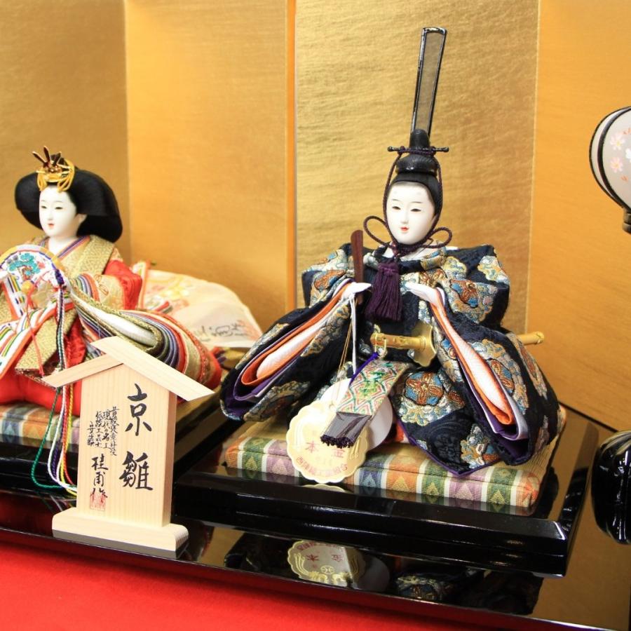 安藤桂甫作 京雛 十二番 本金梅印 No.1 金箔押し屏風 黒塗り平台セット