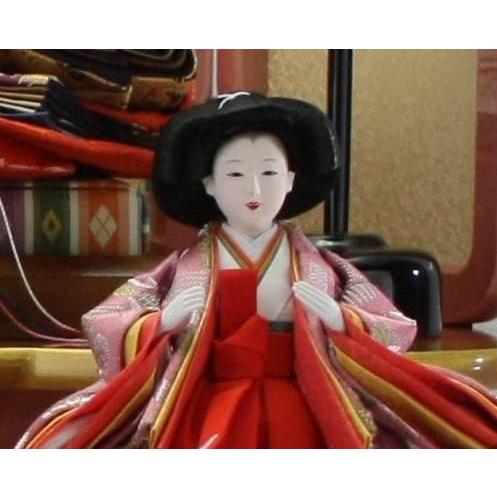 雛人形 75安藤桂甫作京雛十一番梅印本金茶金柄親王（五人ピンク塗り桐