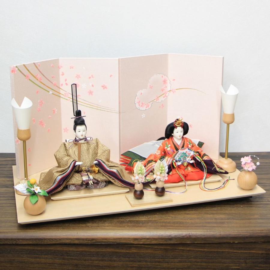 雛人形 清水久遊作 ひいな 古今 三五親王飾り 桜染め雪輪桜デザイン屏風 間口60m白木足付平台セット_4