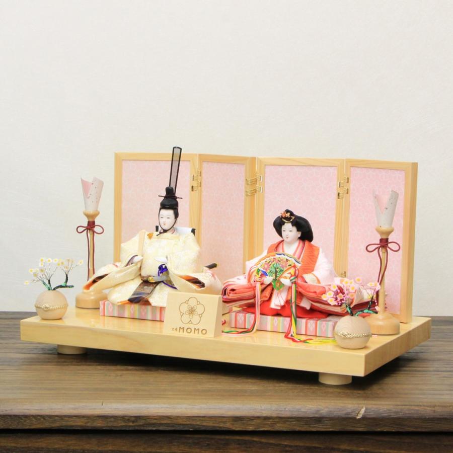雛人形 コンパクト 柳三寸親王 親王飾り リバーシブル屏風 木製白木台 間口40cm_4