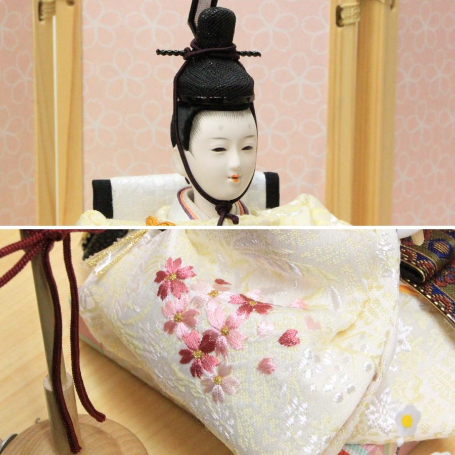 雛人形 コンパクト 柳三寸親王 親王飾り リバーシブル屏風 木製白木台 間口40cm_6