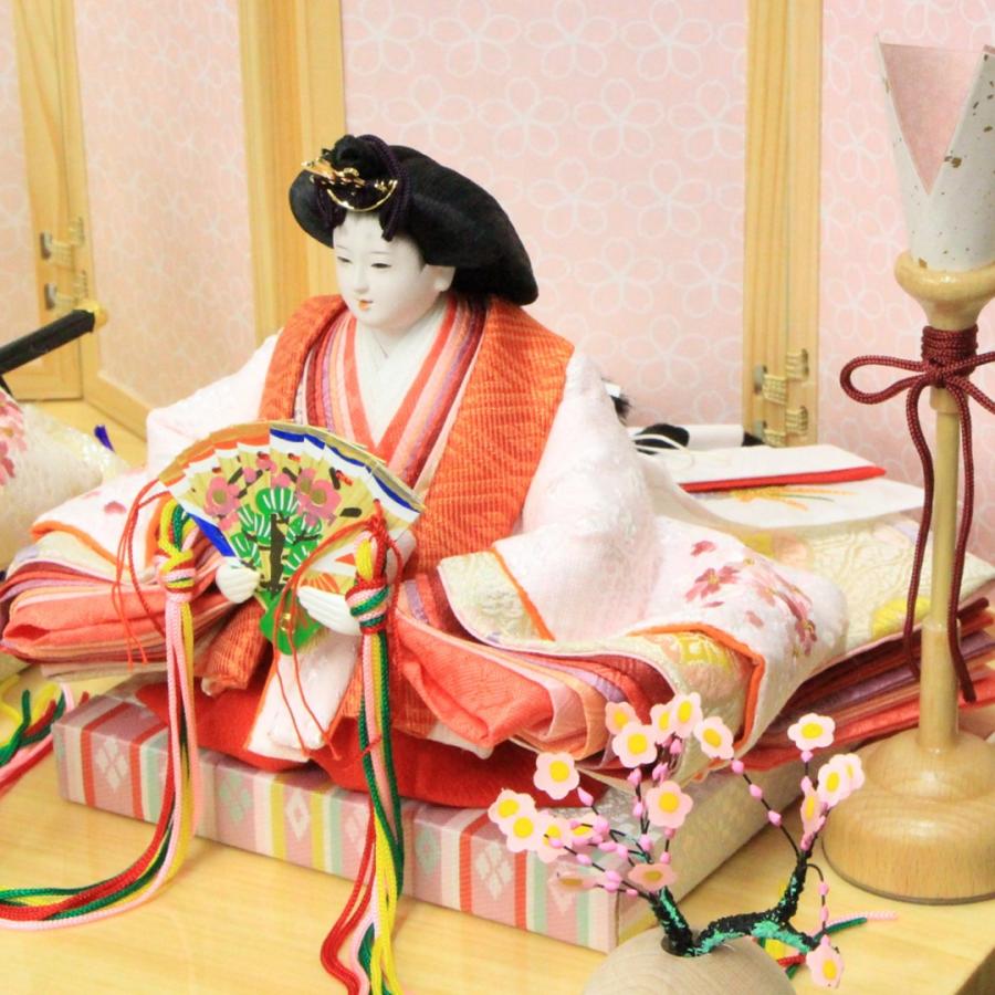 雛人形 コンパクト 柳三寸親王 親王飾り リバーシブル屏風 木製白木台 間口40cm_7