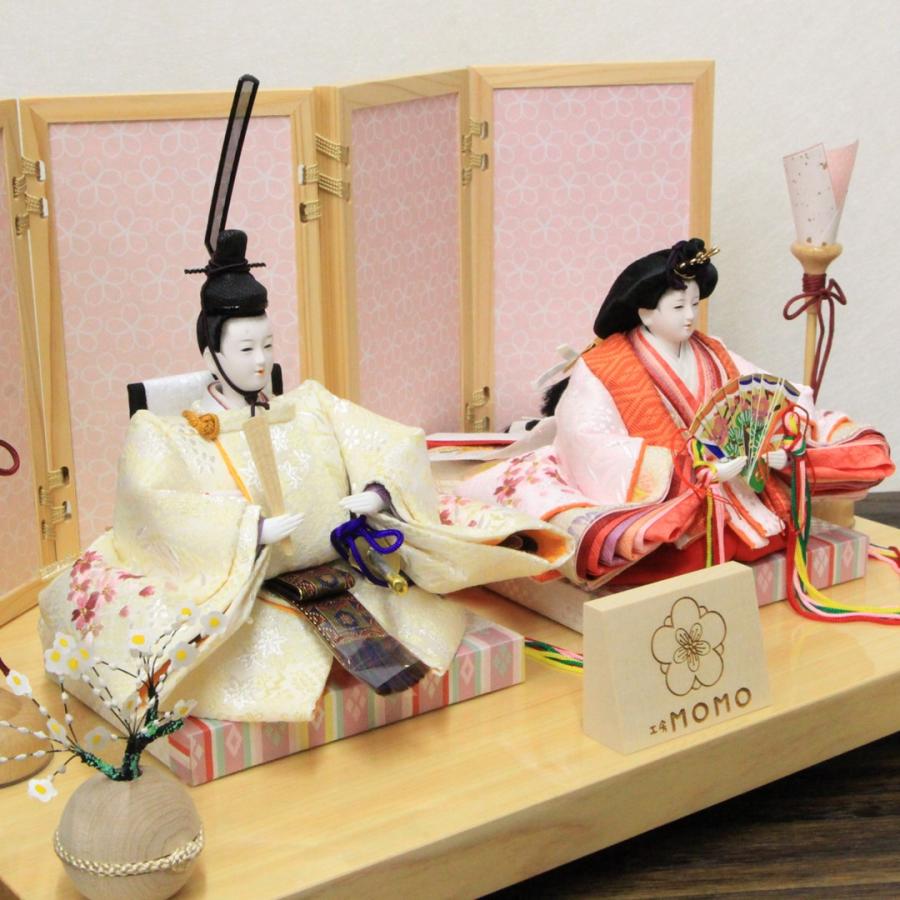 雛人形 コンパクト 柳三寸親王 親王飾り リバーシブル屏風 木製白木台 間口40cm_9