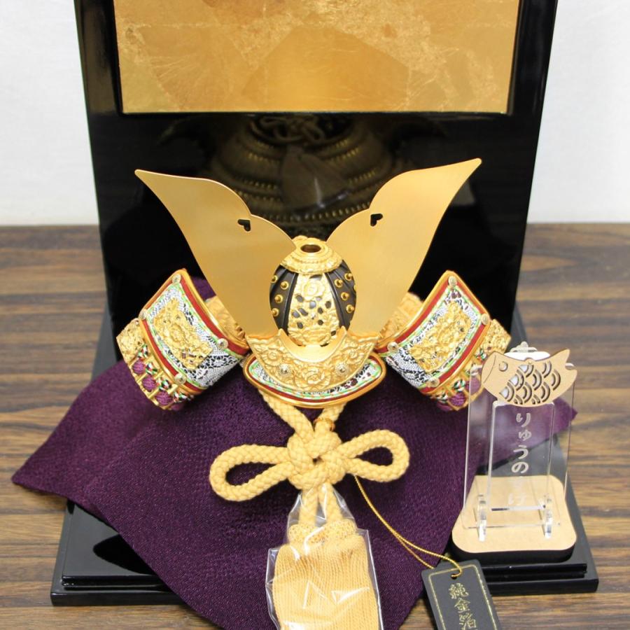 五月人形 6号 純金箔押小札金茶糸大鍬兜 正絹忍び 黒塗り衝立 五月人形 6号 純金箔押小札金茶糸大鍬兜 正絹忍び 黒塗り衝立