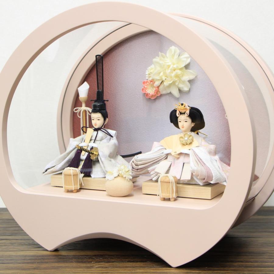 【送料無料】雛人形 親王飾り 二人飾り 衣装着 円型アクリルケース 奏 ピンク 間口40cm 奥行き20cm 高さ34cm