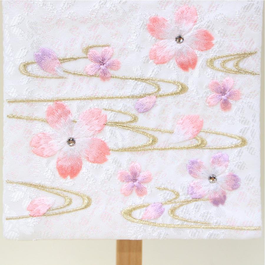 雛人形 名前旗 刺繍 特織 ぼかし桜 白色 ピンク文字刺繍 小サイズ 木製