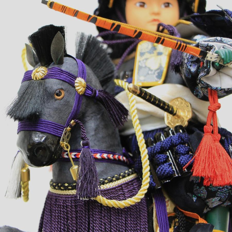 五月人形 3号 伊達政宗公馬乗り大将 黒毛 奉書馬 武将ガラスケース