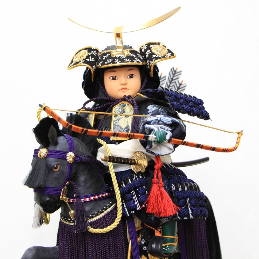 真多呂人形　勧進帳　ガラスケース付き 五月人形 3号 伊達政宗公馬乗り大将 黒毛 奉書馬 武将ガラスケース