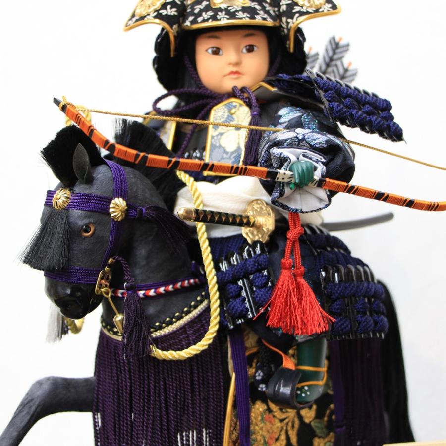 五月人形 3号 伊達政宗公馬乗り大将 黒毛 奉書馬 武将ガラスケース
