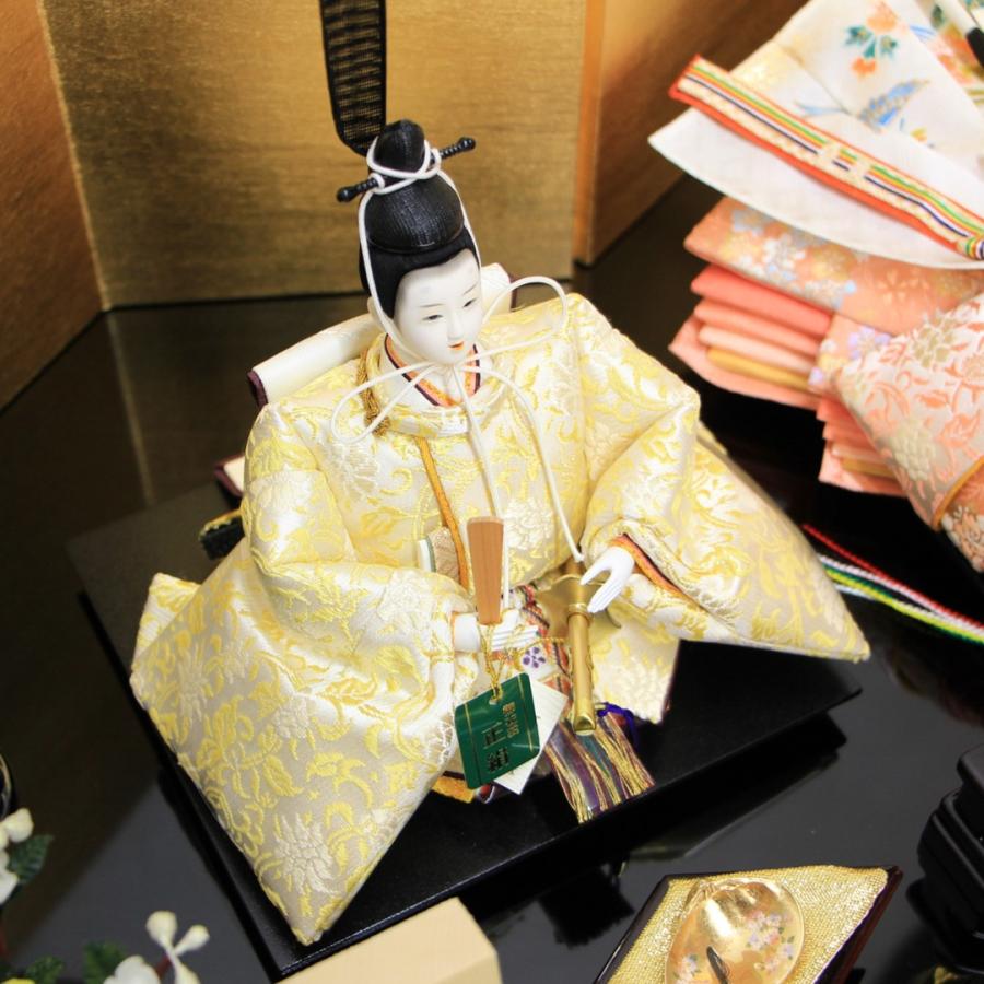 雛人形 小出松寿作 十二番高雄親王 白黄 ピンク 衣装 親王 平飾りセット 間口55cm_5
