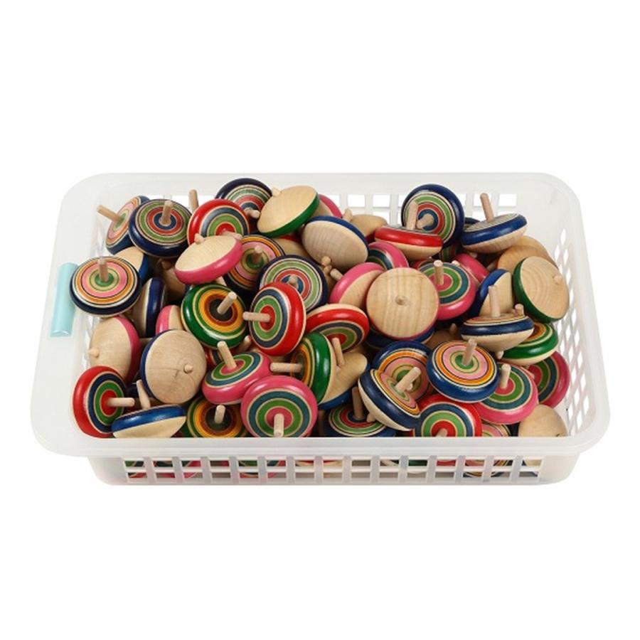 民芸品 工芸品 小物玩具 昭和のおもちゃ ち ちび丸こま　かご付　１セット 100こま入り