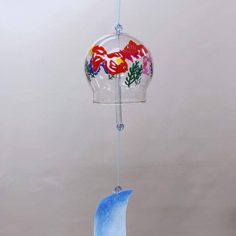 風鈴 ガラス イラスト 金魚 朝顔 江戸風鈴 箱入り : 人形のモリシゲ