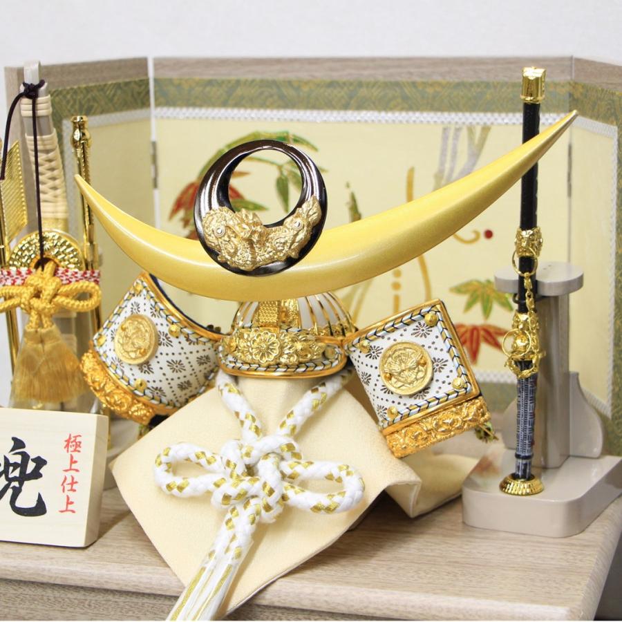 五月人 兜飾り 収納飾り 5号 上杉謙信公兜セット 白茶木目三曲屏風