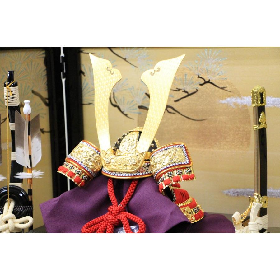 五月人形 10号 平安武久作 京兜櫃付き32-10-2深紅 絹しけ屏風平飾り