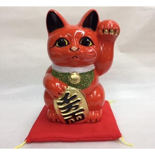 5号招き猫小判赤 (右手または左手) (座布団付) : 人形のモリシゲ 5号招き猫小判赤 (右手または左手) (座布団付) : 人形のモリシゲ