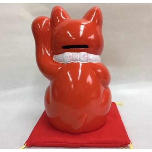 5号招き猫小判赤 (右手または左手) (座布団付) : 人形のモリシゲ