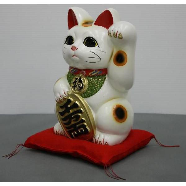 6号招き猫小判白(座布団付) : 人形のモリシゲ - 通販 - Yahoo!ショッピング