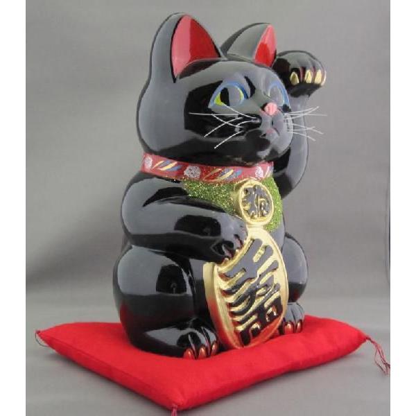 10号招き猫小判黒(右手または左手)(座布団付) : 人形の 10号招き猫小判黒(右手または左手)(座布団付) : 人形の