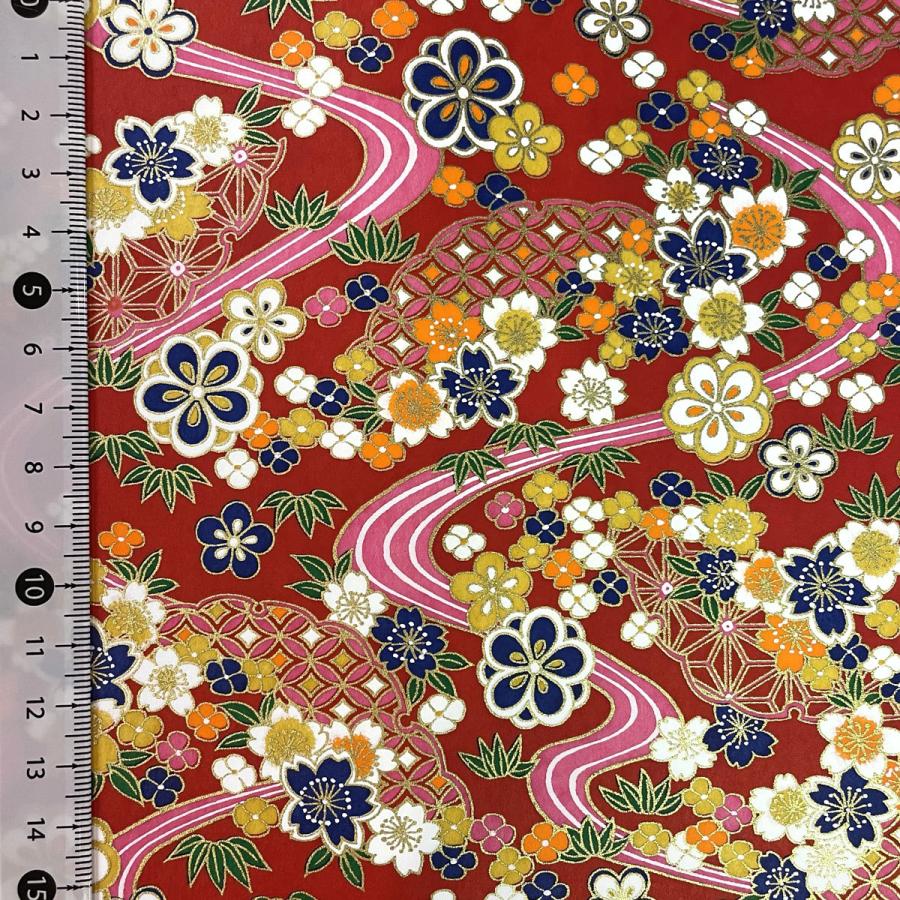 友禅和紙 華やか古典柄 桜 花輪 水流 小花 赤 青 大判 菊判 約63ｘ93cm 千代紙 Akaaosakura1 9kt 森田和紙オンラインショップ 通販 Yahoo ショッピング