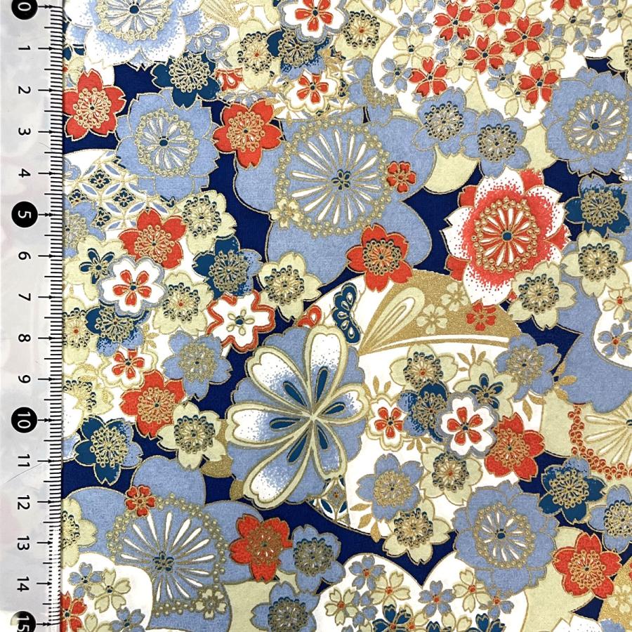 友禅和紙 華やか 桜 さくら 紺地 水色 朱色 菊判 大判 約63x93cm