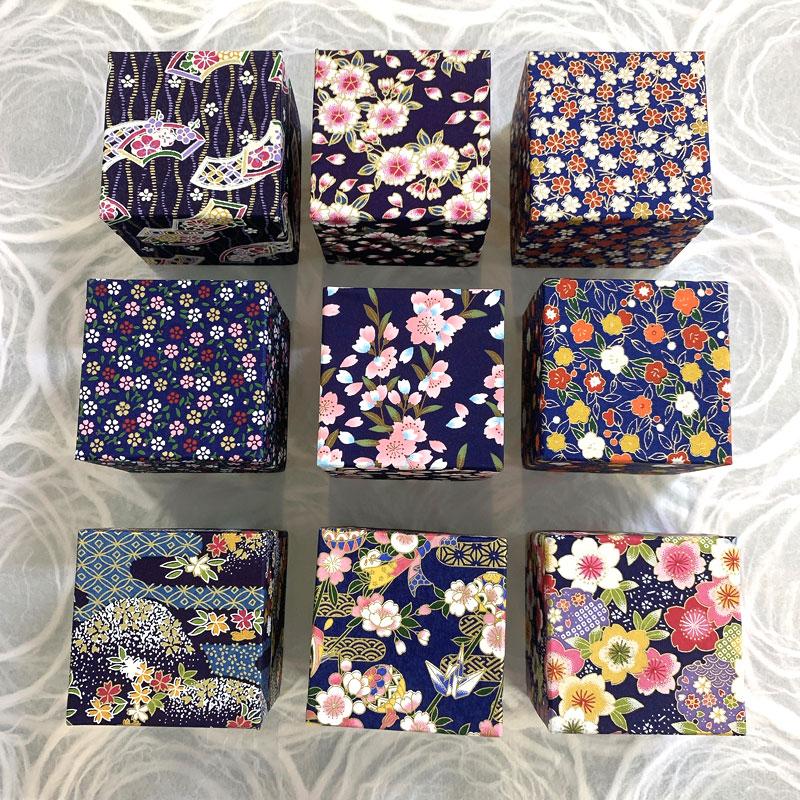 千代紙小箱 千代紙セット 友禅和紙 6x6cm 折り鶴 折り紙 200枚入り 青