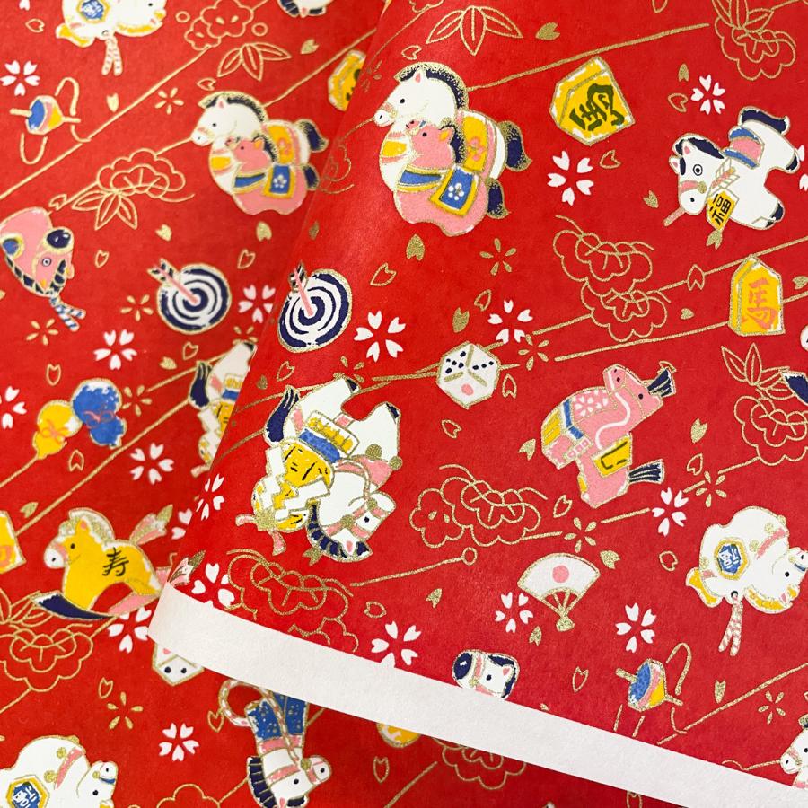 友禅和紙 干支 2026 午 馬 駒 将棋 お正月遊び 大判 約63x93cm