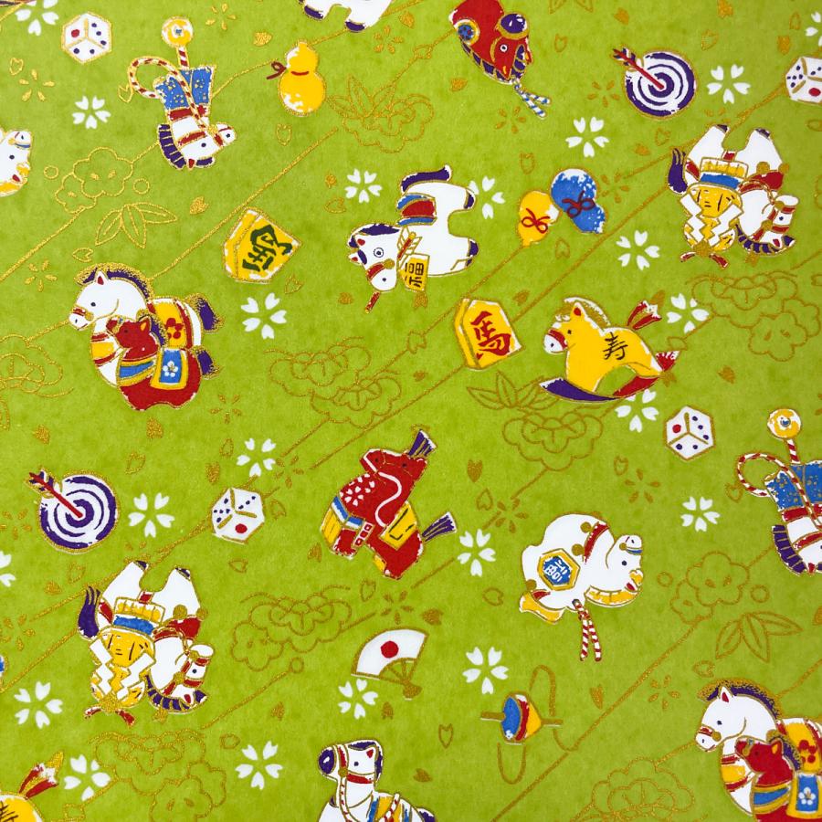 (クラフト263) カード 友禅和紙 友禅紙 年賀状 干支 午年 ミニ扇子 クラフトパンチ ダイカット ミニ扇子 友禅和紙 午年 赤ピンク